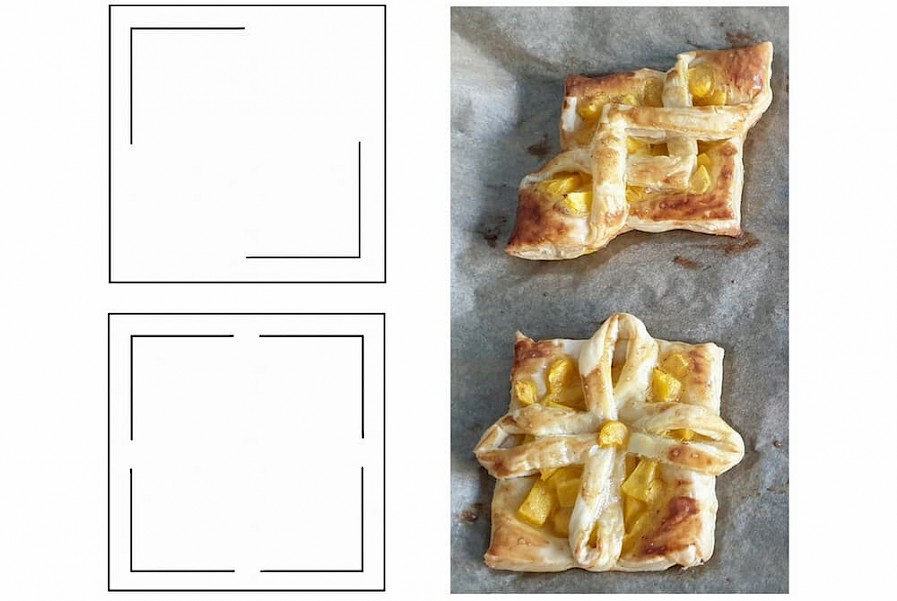 Bladerdeeg met mango - voorbeeld snijlijnen