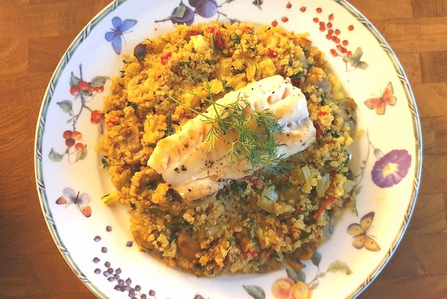 Quinoa met paksoi en kabeljauw