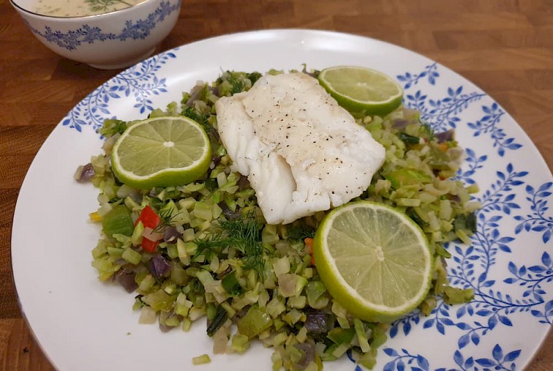 Broccolirijst met kabeljauw